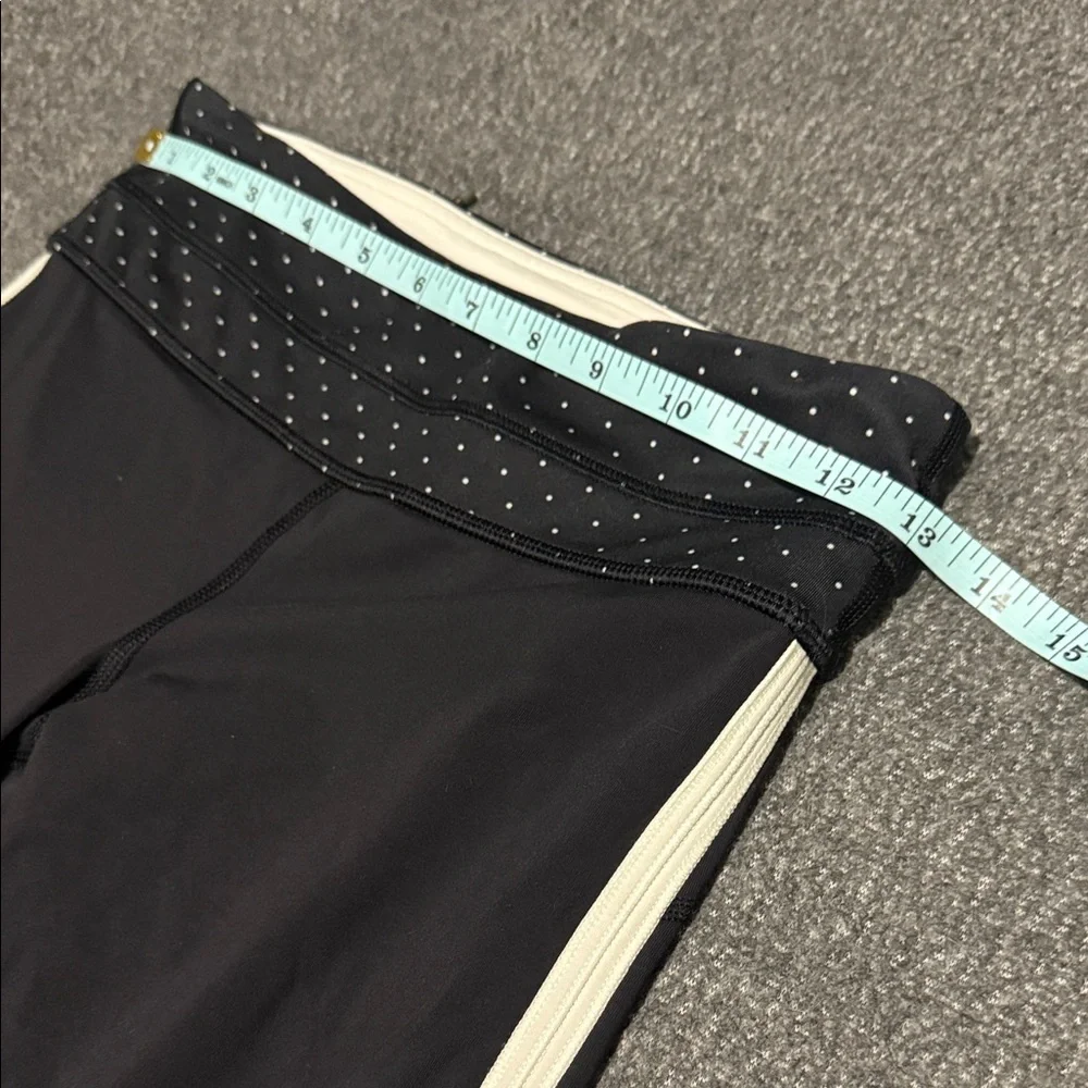 Lululemon Wunder Under Roll Down Crop Black Polka Dot Waistband White Stripe {4} - Picture 10 of 11